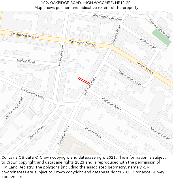 102, OAKRIDGE ROAD, HIGH WYCOMBE, HP11 2PL: Location map and indicative extent of plot
