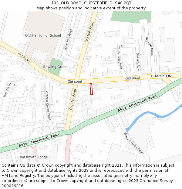 102, OLD ROAD, CHESTERFIELD, S40 2QT: Location map and indicative extent of plot