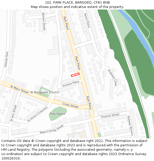 102, PARK PLACE, BARGOED, CF81 8NB: Location map and indicative extent of plot