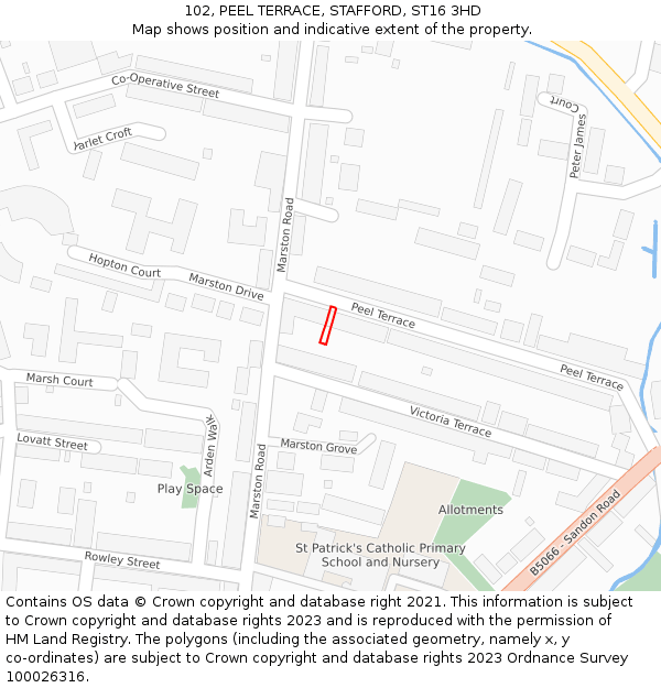 102, PEEL TERRACE, STAFFORD, ST16 3HD: Location map and indicative extent of plot