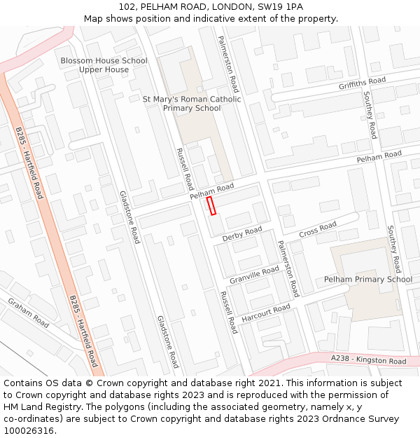 102, PELHAM ROAD, LONDON, SW19 1PA: Location map and indicative extent of plot
