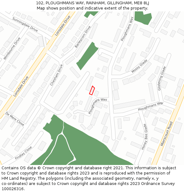 102, PLOUGHMANS WAY, RAINHAM, GILLINGHAM, ME8 8LJ: Location map and indicative extent of plot
