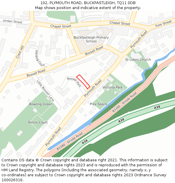 102, PLYMOUTH ROAD, BUCKFASTLEIGH, TQ11 0DB: Location map and indicative extent of plot