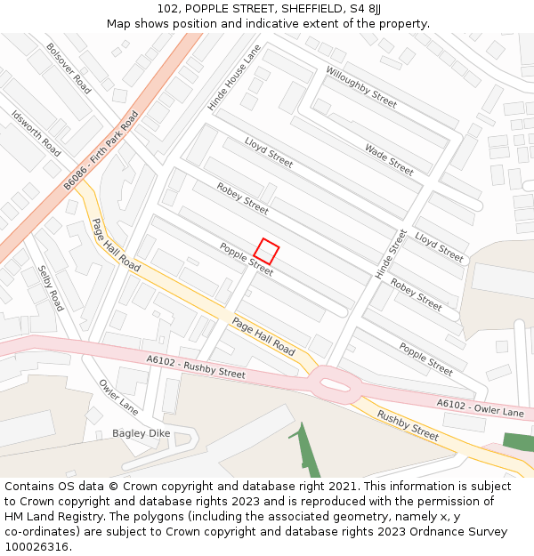 102, POPPLE STREET, SHEFFIELD, S4 8JJ: Location map and indicative extent of plot