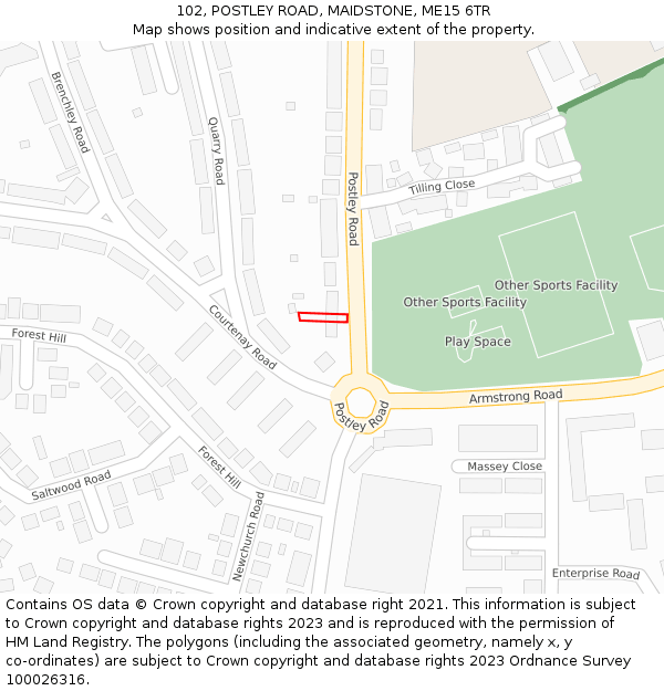 102, POSTLEY ROAD, MAIDSTONE, ME15 6TR: Location map and indicative extent of plot
