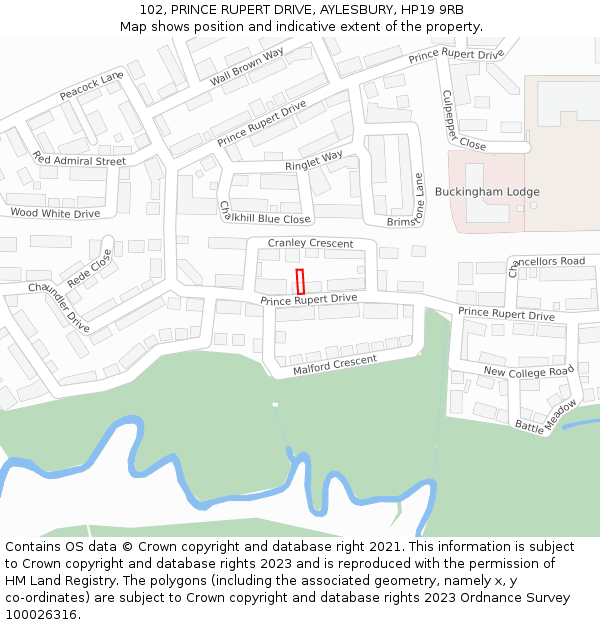 102, PRINCE RUPERT DRIVE, AYLESBURY, HP19 9RB: Location map and indicative extent of plot