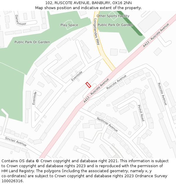 102, RUSCOTE AVENUE, BANBURY, OX16 2NN: Location map and indicative extent of plot