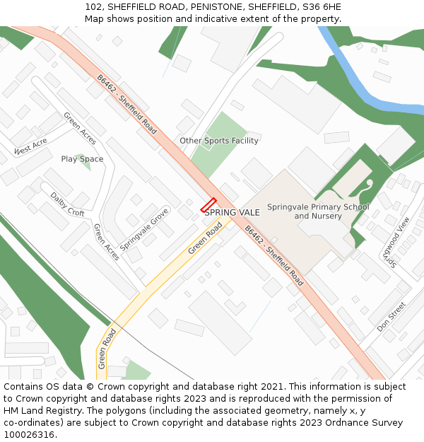 102, SHEFFIELD ROAD, PENISTONE, SHEFFIELD, S36 6HE: Location map and indicative extent of plot