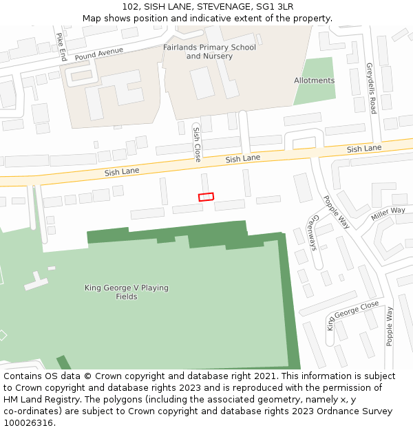 102, SISH LANE, STEVENAGE, SG1 3LR: Location map and indicative extent of plot