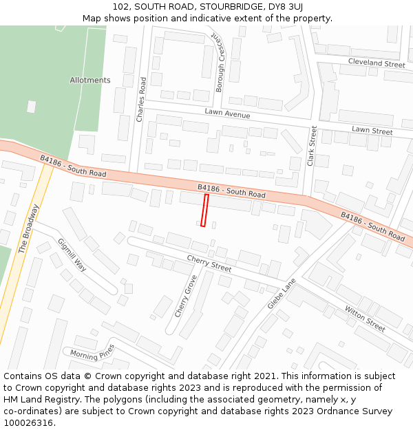 102, SOUTH ROAD, STOURBRIDGE, DY8 3UJ: Location map and indicative extent of plot