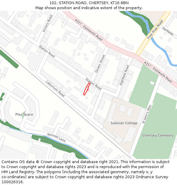 102, STATION ROAD, CHERTSEY, KT16 8BN: Location map and indicative extent of plot