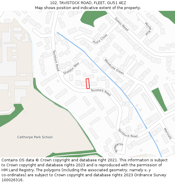 102, TAVISTOCK ROAD, FLEET, GU51 4EZ: Location map and indicative extent of plot