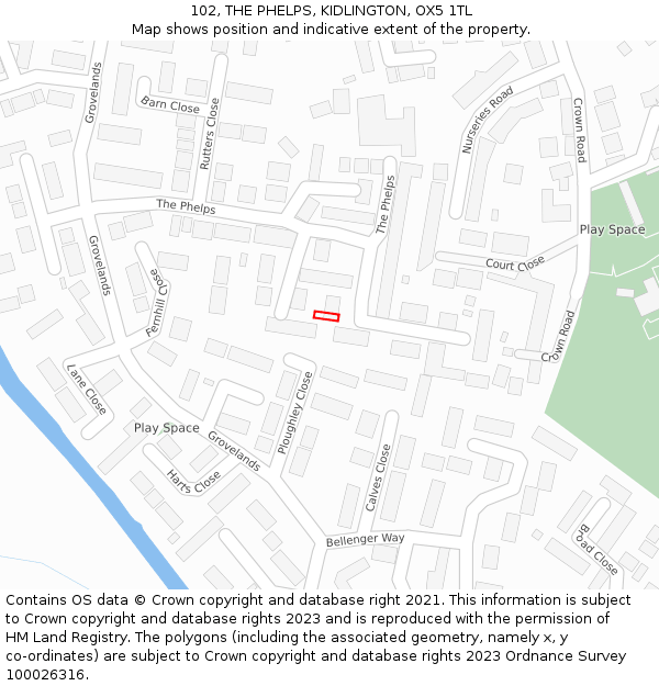 102, THE PHELPS, KIDLINGTON, OX5 1TL: Location map and indicative extent of plot