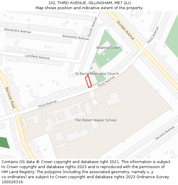 102, THIRD AVENUE, GILLINGHAM, ME7 2LU: Location map and indicative extent of plot