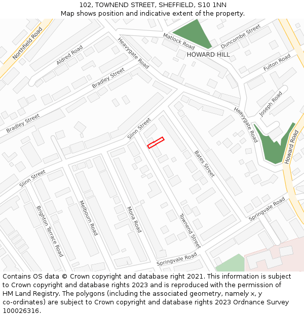 102, TOWNEND STREET, SHEFFIELD, S10 1NN: Location map and indicative extent of plot