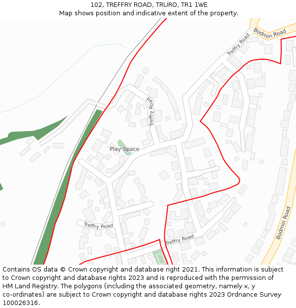 102, TREFFRY ROAD, TRURO, TR1 1WE: Location map and indicative extent of plot