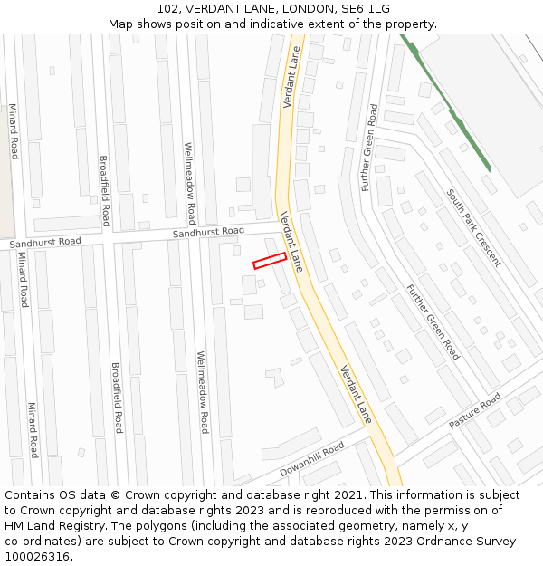 102, VERDANT LANE, LONDON, SE6 1LG: Location map and indicative extent of plot