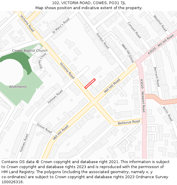 102, VICTORIA ROAD, COWES, PO31 7JL: Location map and indicative extent of plot
