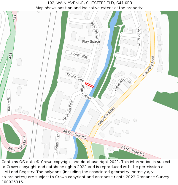 102, WAIN AVENUE, CHESTERFIELD, S41 0FB: Location map and indicative extent of plot