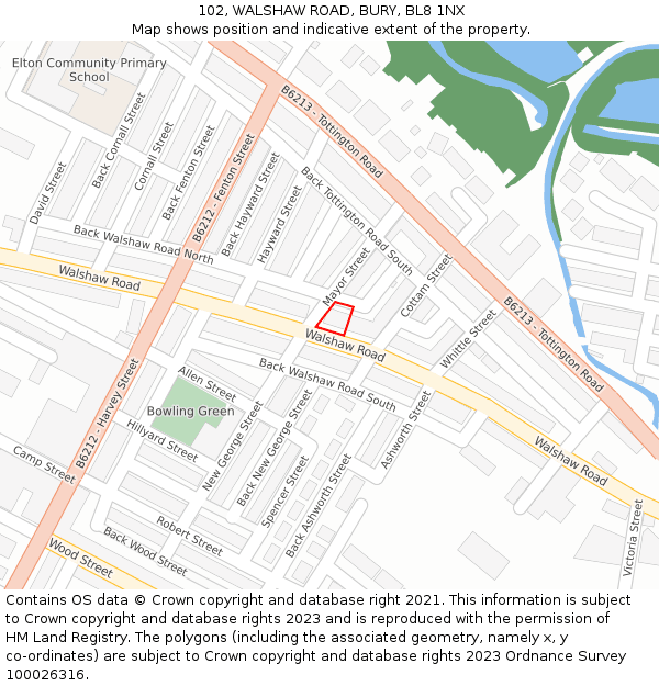 102, WALSHAW ROAD, BURY, BL8 1NX: Location map and indicative extent of plot
