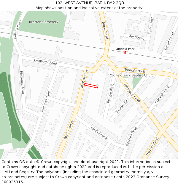 102, WEST AVENUE, BATH, BA2 3QB: Location map and indicative extent of plot
