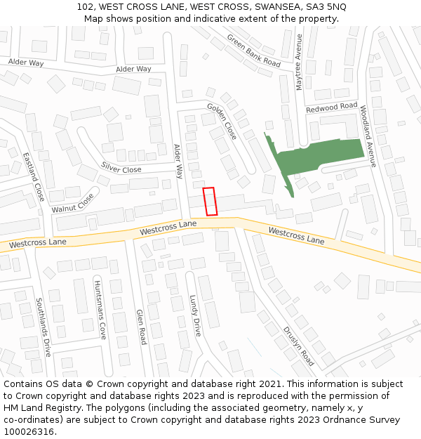102, WEST CROSS LANE, WEST CROSS, SWANSEA, SA3 5NQ: Location map and indicative extent of plot