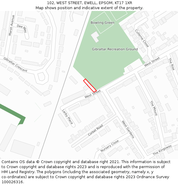 102, WEST STREET, EWELL, EPSOM, KT17 1XR: Location map and indicative extent of plot