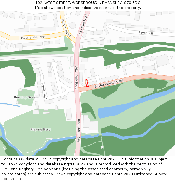 102, WEST STREET, WORSBROUGH, BARNSLEY, S70 5DG: Location map and indicative extent of plot
