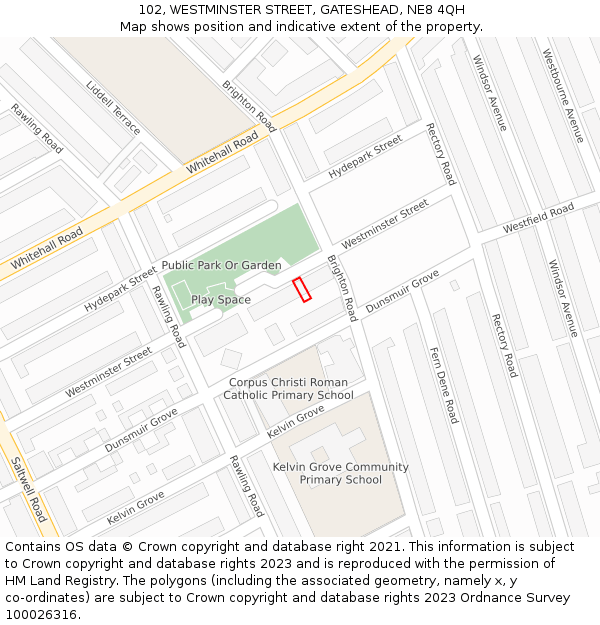 102, WESTMINSTER STREET, GATESHEAD, NE8 4QH: Location map and indicative extent of plot
