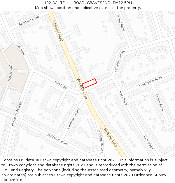 102, WHITEHILL ROAD, GRAVESEND, DA12 5PH: Location map and indicative extent of plot