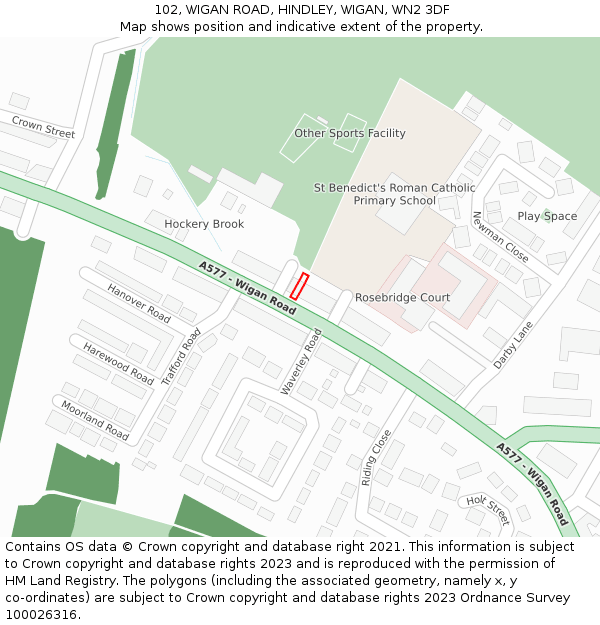 102, WIGAN ROAD, HINDLEY, WIGAN, WN2 3DF: Location map and indicative extent of plot
