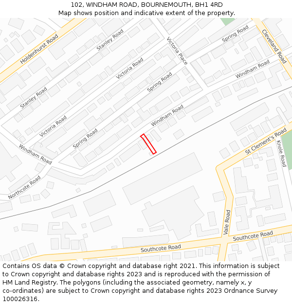 102, WINDHAM ROAD, BOURNEMOUTH, BH1 4RD: Location map and indicative extent of plot