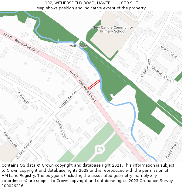 102, WITHERSFIELD ROAD, HAVERHILL, CB9 9HE: Location map and indicative extent of plot