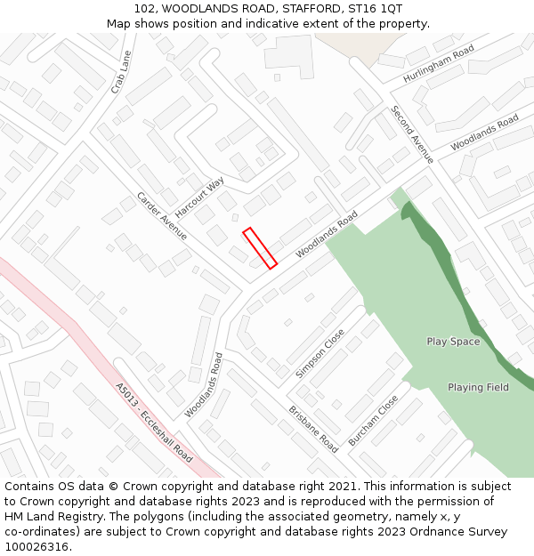 102, WOODLANDS ROAD, STAFFORD, ST16 1QT: Location map and indicative extent of plot