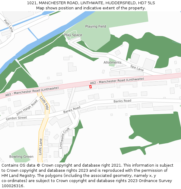 1021, MANCHESTER ROAD, LINTHWAITE, HUDDERSFIELD, HD7 5LS: Location map and indicative extent of plot