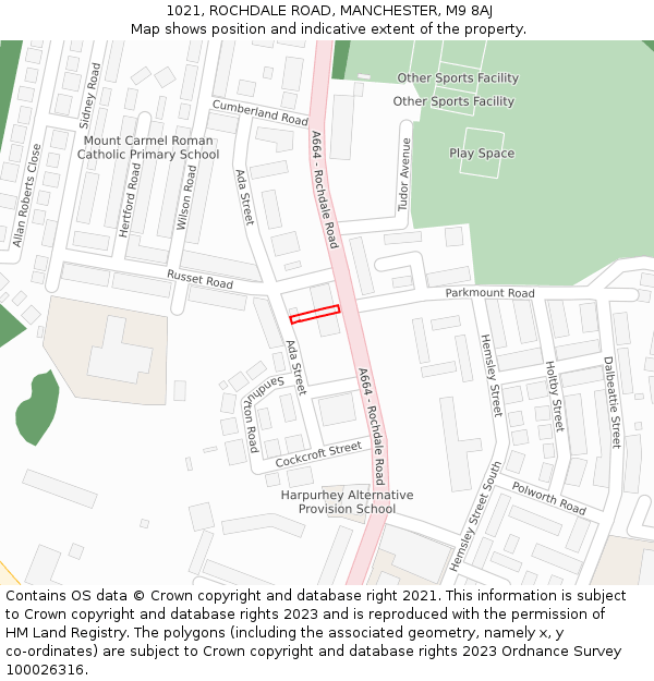 1021, ROCHDALE ROAD, MANCHESTER, M9 8AJ: Location map and indicative extent of plot
