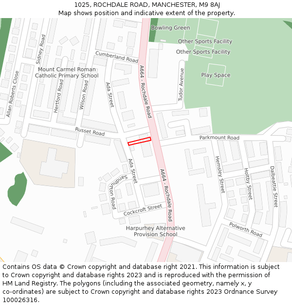 1025, ROCHDALE ROAD, MANCHESTER, M9 8AJ: Location map and indicative extent of plot