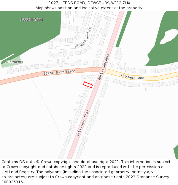 1027, LEEDS ROAD, DEWSBURY, WF12 7HX: Location map and indicative extent of plot
