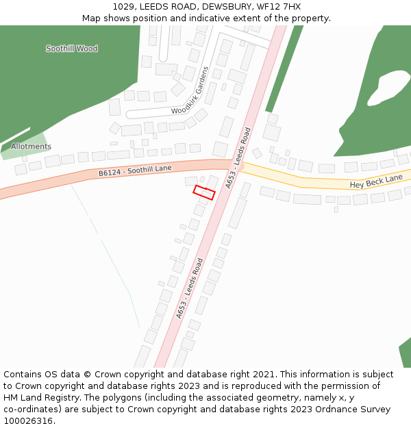 1029, LEEDS ROAD, DEWSBURY, WF12 7HX: Location map and indicative extent of plot