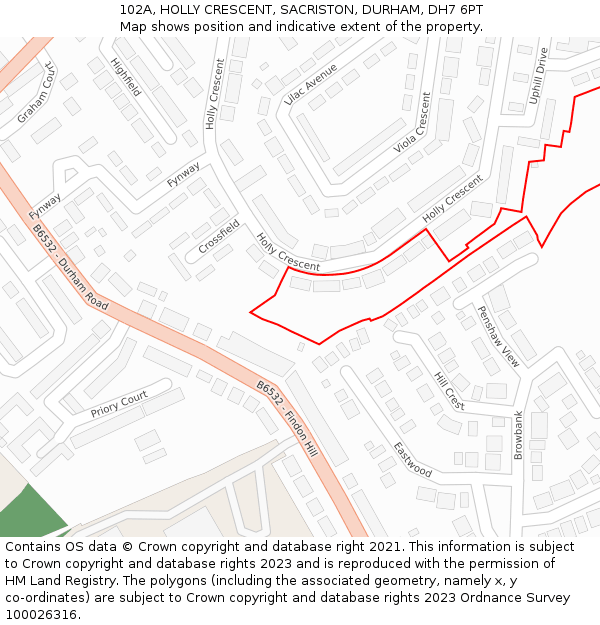 102A, HOLLY CRESCENT, SACRISTON, DURHAM, DH7 6PT: Location map and indicative extent of plot