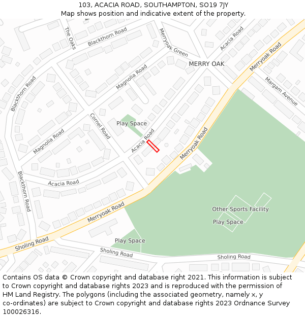 103, ACACIA ROAD, SOUTHAMPTON, SO19 7JY: Location map and indicative extent of plot