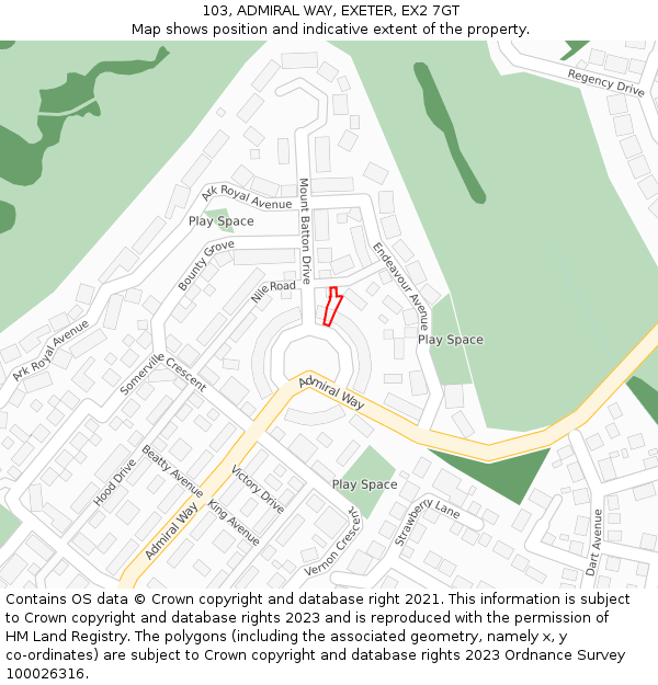 103, ADMIRAL WAY, EXETER, EX2 7GT: Location map and indicative extent of plot