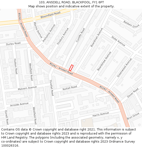 103, ANSDELL ROAD, BLACKPOOL, FY1 6PT: Location map and indicative extent of plot