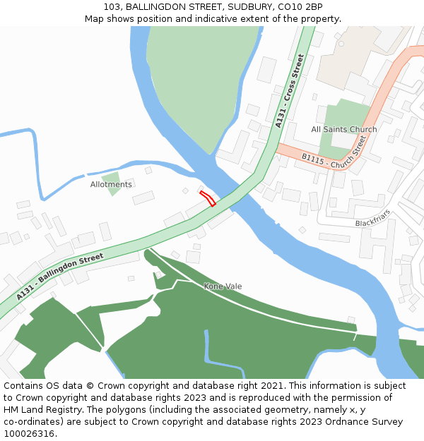 103, BALLINGDON STREET, SUDBURY, CO10 2BP: Location map and indicative extent of plot