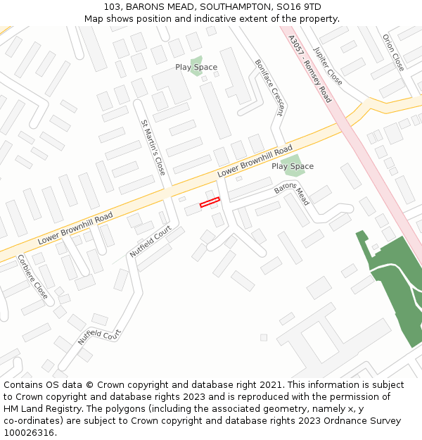 103, BARONS MEAD, SOUTHAMPTON, SO16 9TD: Location map and indicative extent of plot
