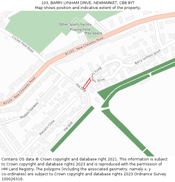 103, BARRY LYNHAM DRIVE, NEWMARKET, CB8 8YT: Location map and indicative extent of plot