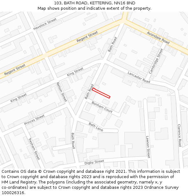 103, BATH ROAD, KETTERING, NN16 8ND: Location map and indicative extent of plot