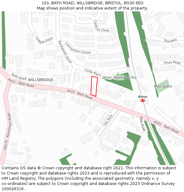 103, BATH ROAD, WILLSBRIDGE, BRISTOL, BS30 6ED: Location map and indicative extent of plot
