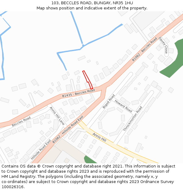 103, BECCLES ROAD, BUNGAY, NR35 1HU: Location map and indicative extent of plot