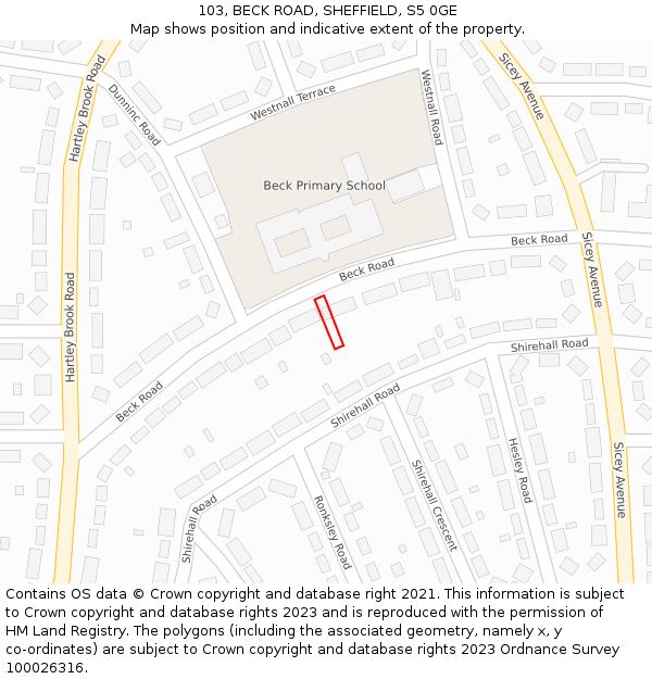 103, BECK ROAD, SHEFFIELD, S5 0GE: Location map and indicative extent of plot